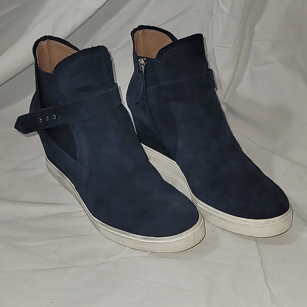 Linea Paolo Wedge Sneaker Navy Felicia Platform Shoes Bootie Suede Size 8 M - Picture 1 of 9